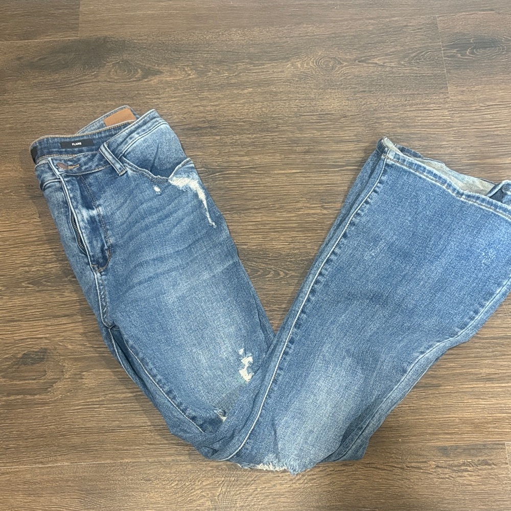 Judy Blue Medium Blue Flare Jeans with Subtle Distressing